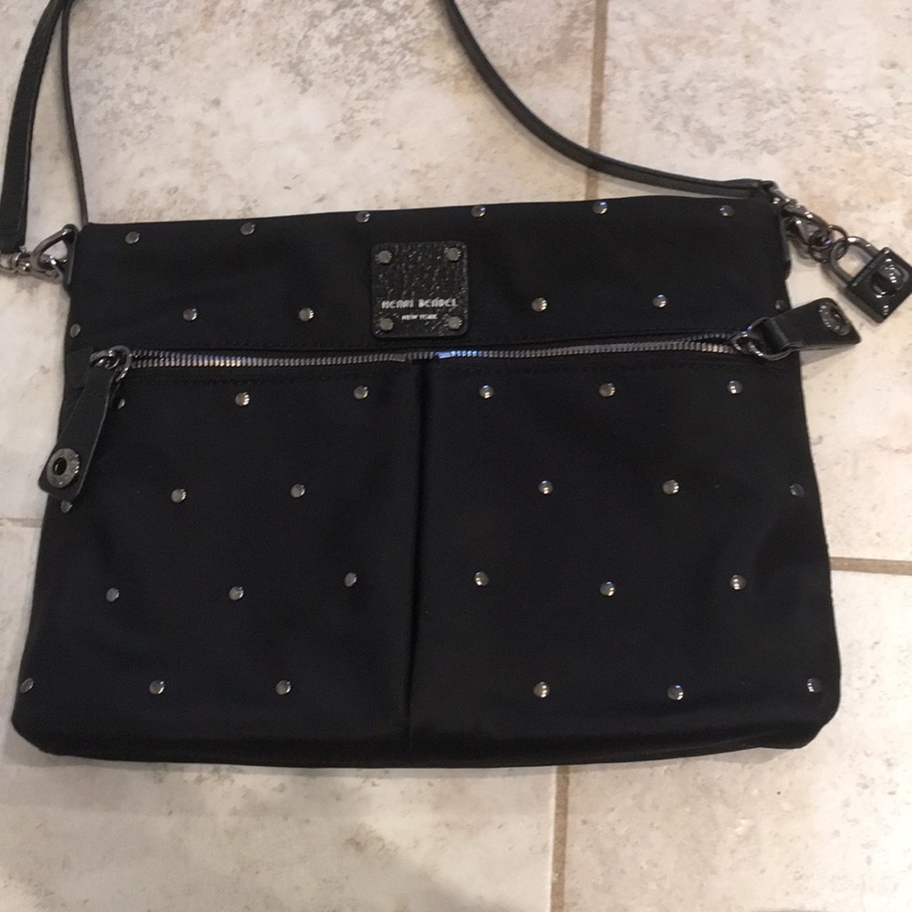 Henri Bendel Black Messenger Bag  with studs
